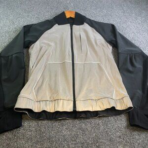 Lululemon Bright Bomber Women 4 Silver Black Reflective Full Zip Pockets Vented